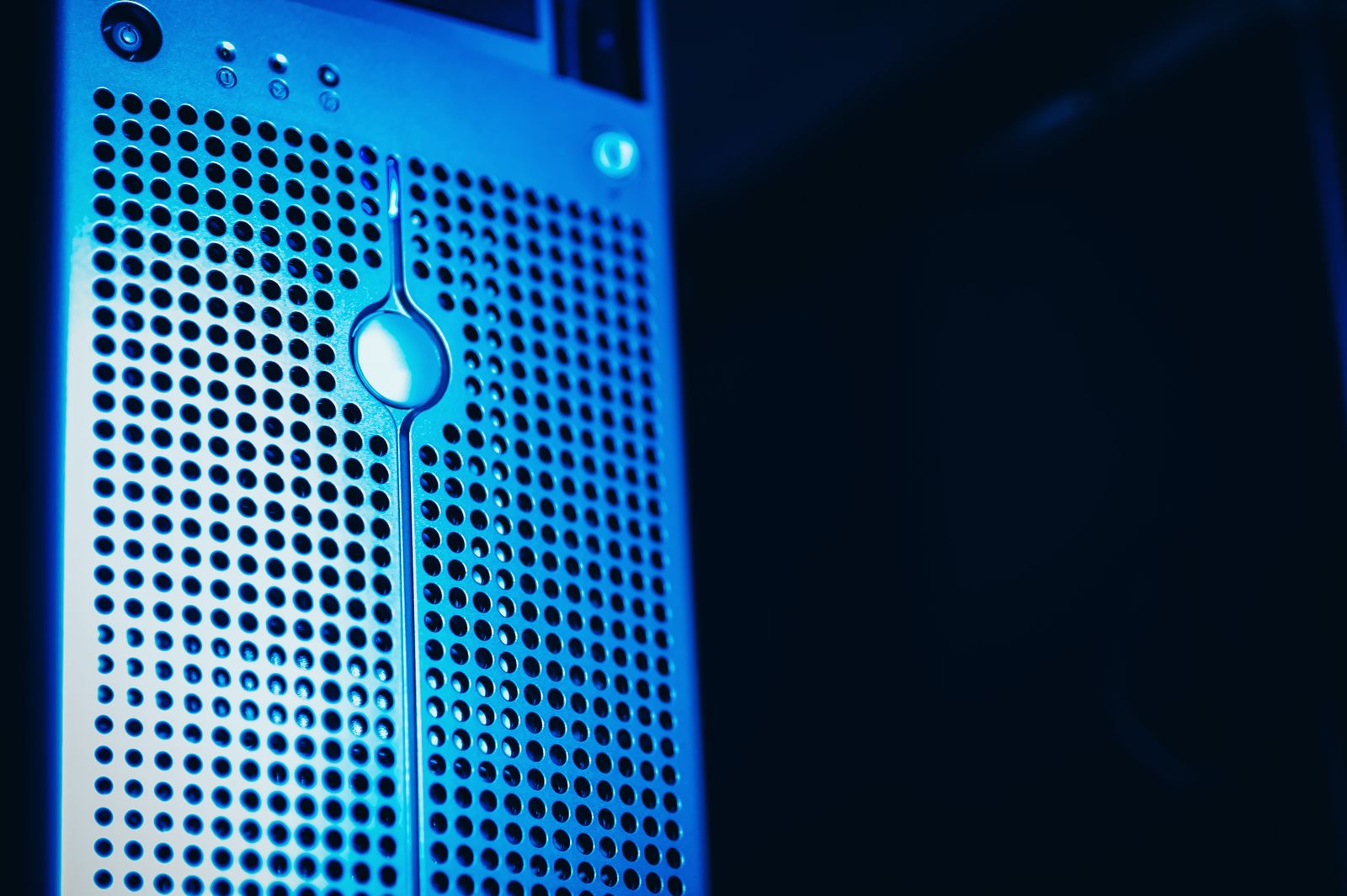 Blue-lit connected server infrastructure represents the data foundations behind a coordinated marketing operating system.