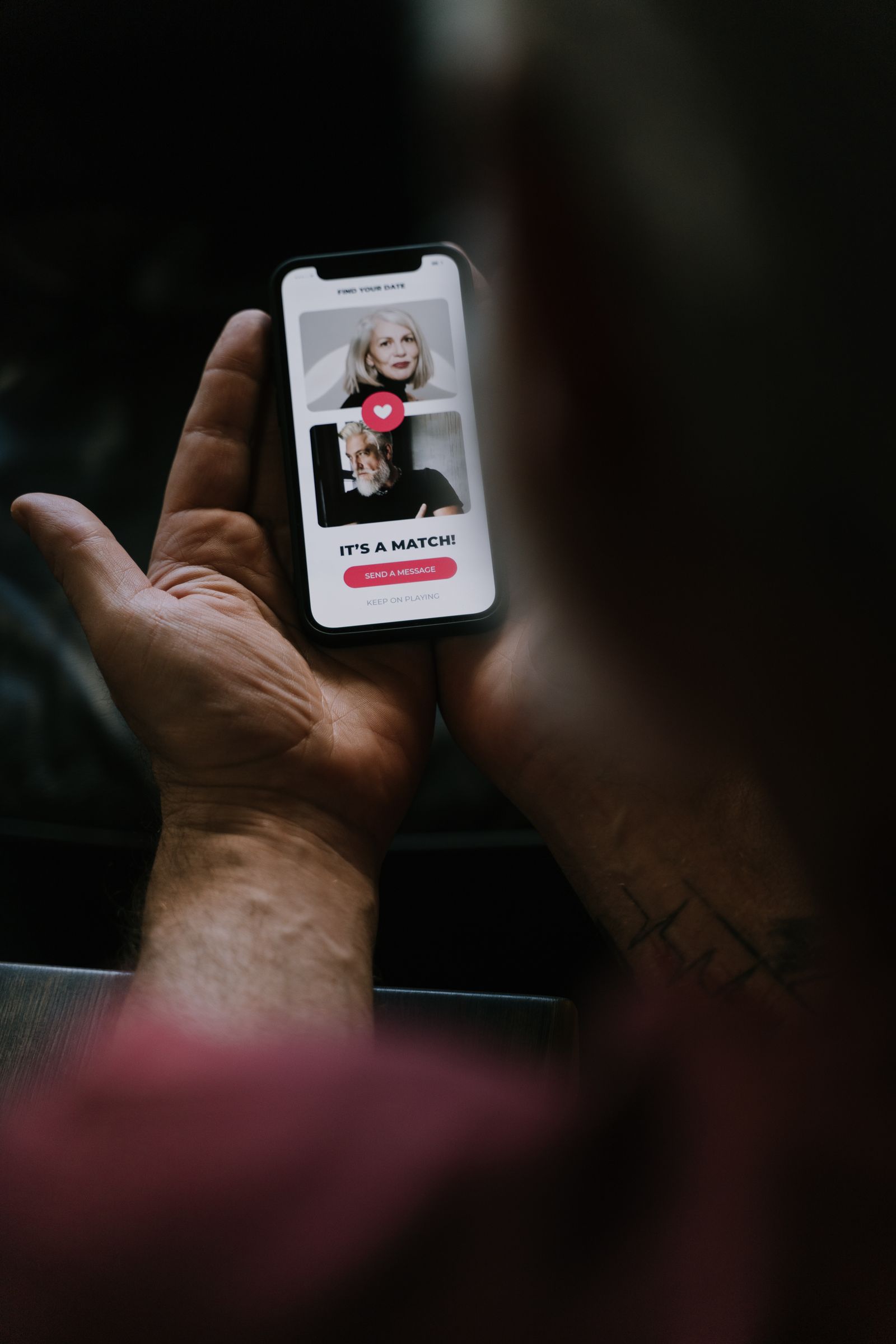 A person uses a dating-style mobile interface, representing digital trust without depicting the Pavo Dating app.